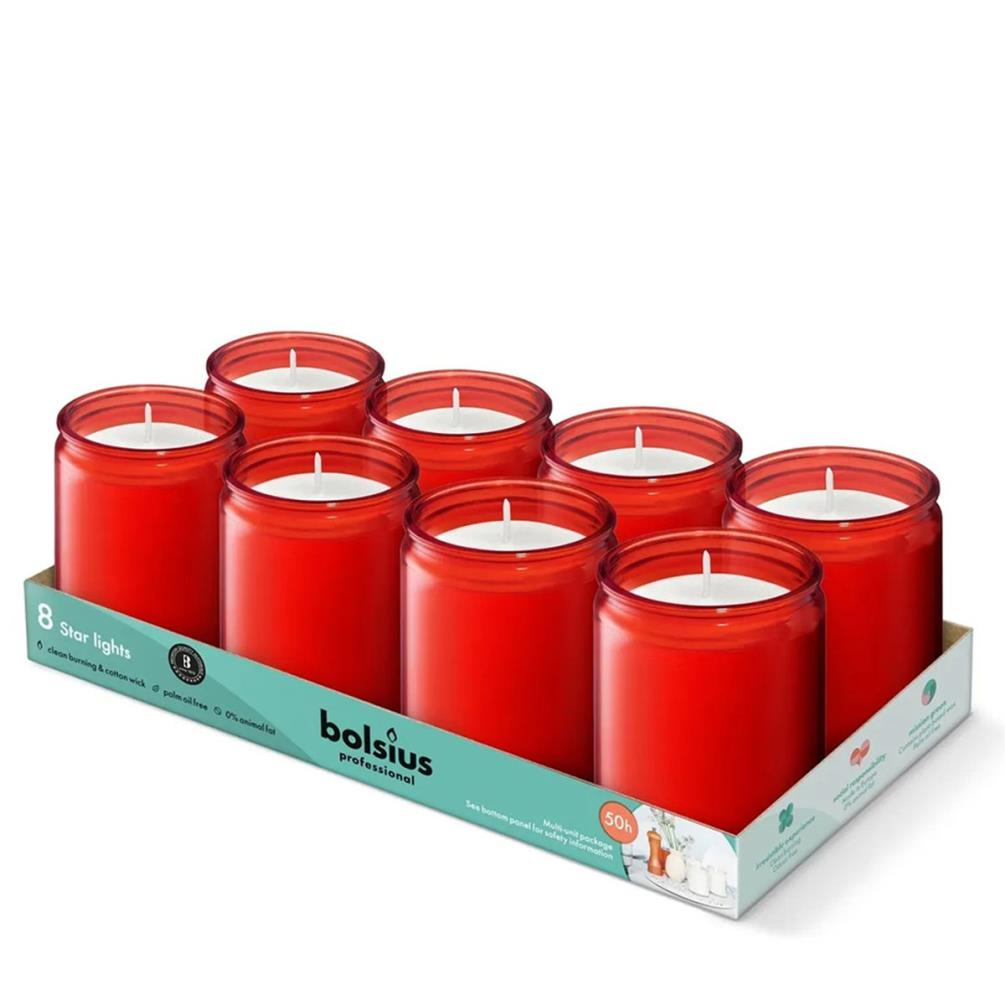 Bolsius Professional Red Starlight Glass Candle (Pack of 8) £18.89